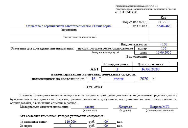 График проведения инвентаризации образец заполненный