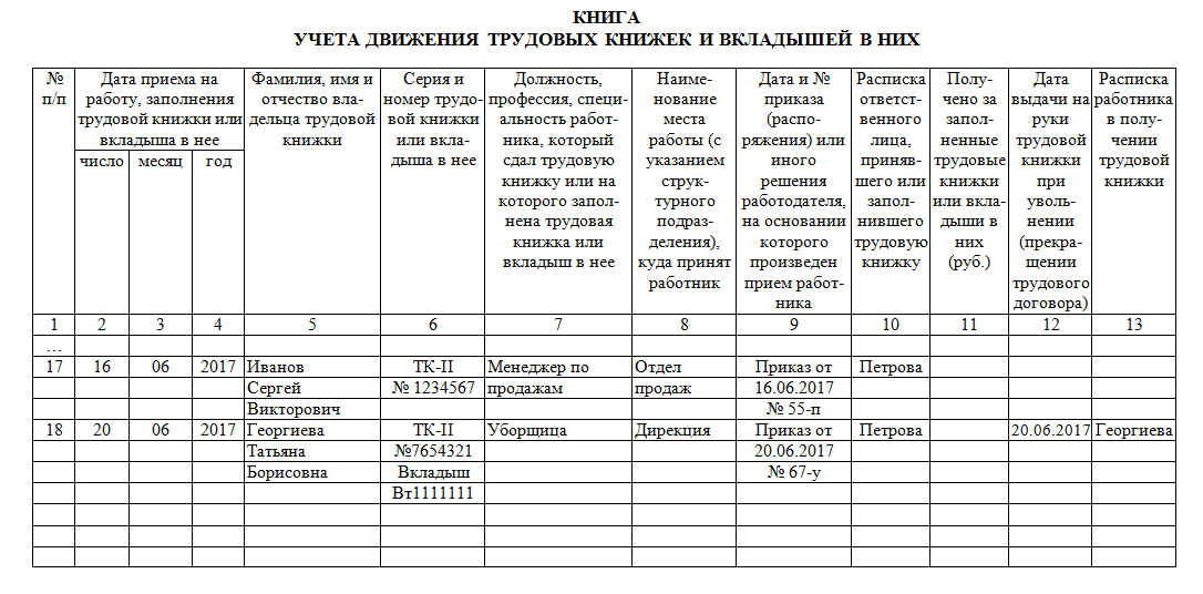 Образец заполнения книга учета