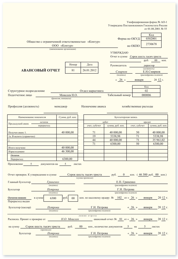 Авансовый отчет за гсм образец