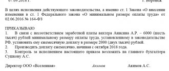 Образец приказа о доведении заработной платы до мрот