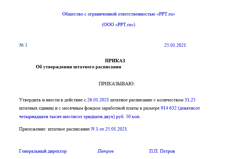 Образец штатного расписания на 2022 год оформляем по всем правилам