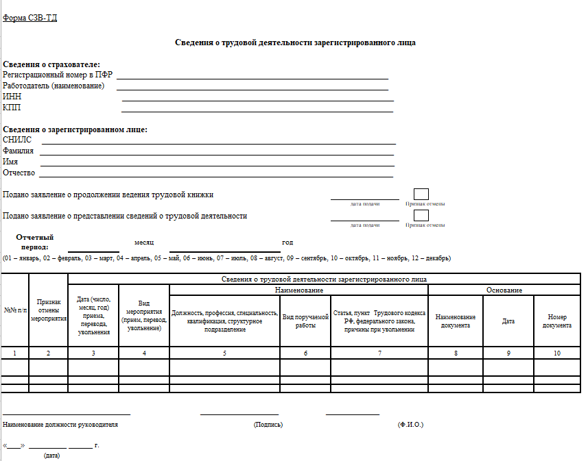 Образец заполнения сзв тд на прием на работу