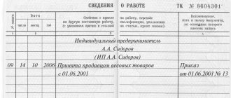 заполнение трудовой книжки индивидуальным предпринимателем образец